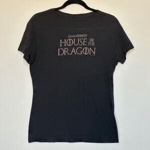 Game of Thrones House of the Dragon Black Graphic T-Shirt Metallic Logo‎ women's
